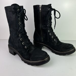 DONALD J PLINER Gita Womens Boots SZ 7 Distressed Black Leather Mid Calf Lace Up